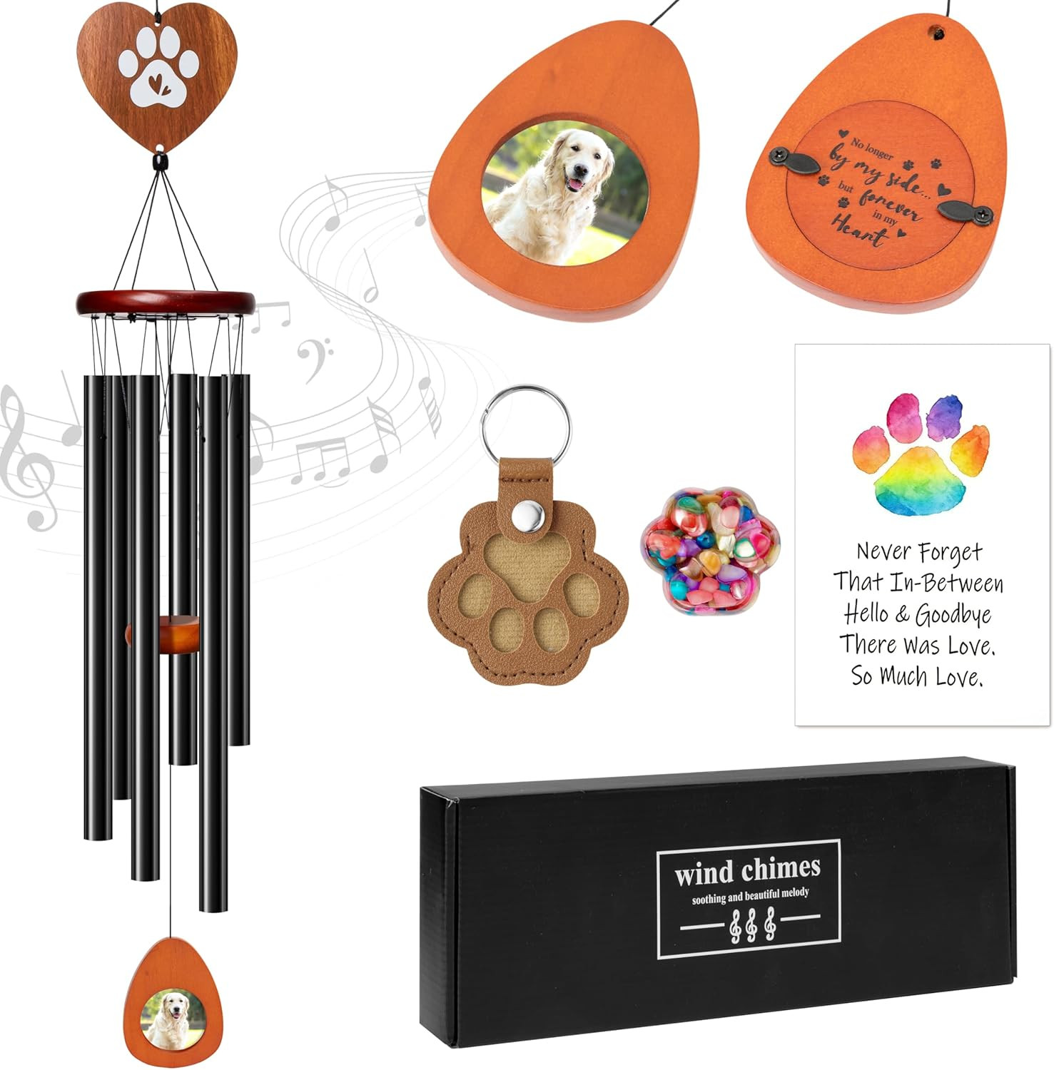 Dog Memorial Wind Chimes – 36” Pet Memorial Gift with Wooden Base, Pawprint Orn