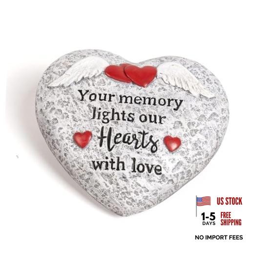 Memorial Garden Stones, Heart Resin Gravesite Angel Wings Garden Stone in