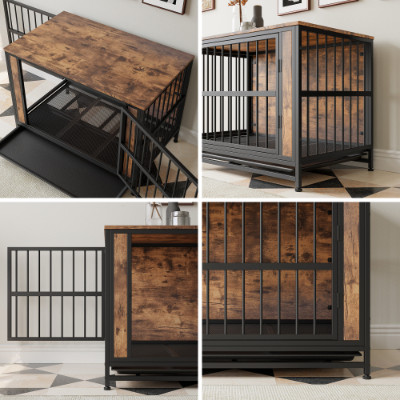 Dog Crate Furniture, Wooden Dog Crate Table, 38.9 Dog Kennel With 2 Sliding Door