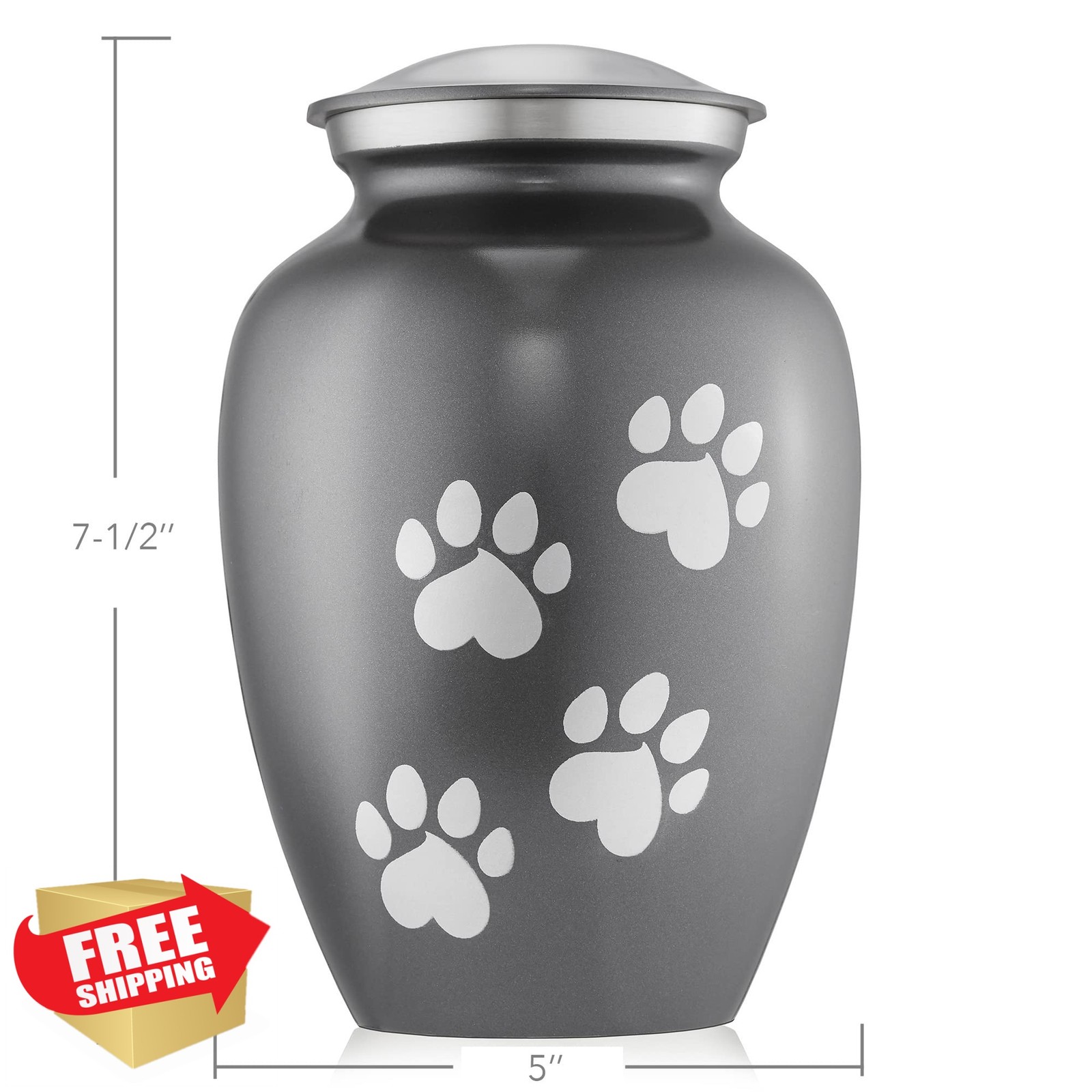 Reminded Brass Pet Urn Paw Print Gray Medium