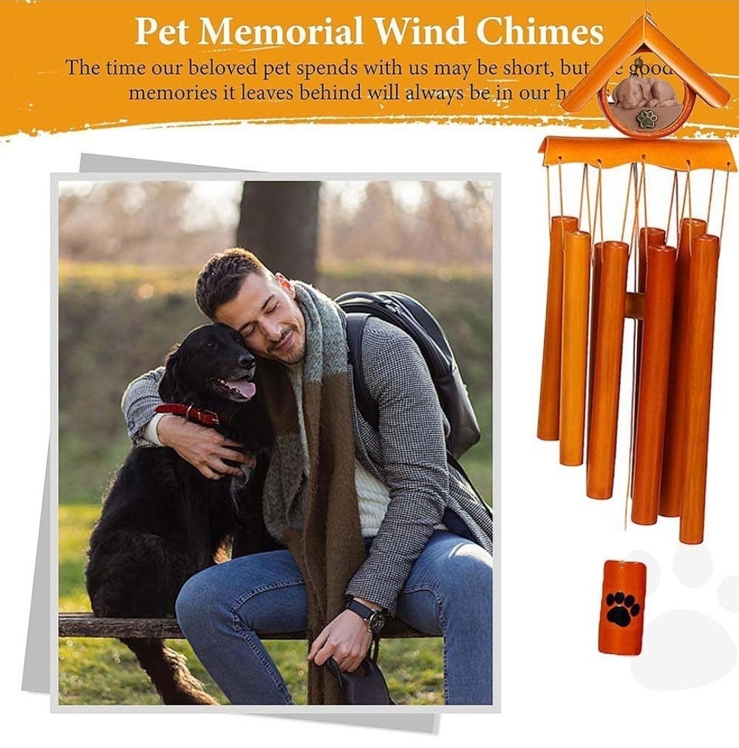 Bamboo Pet Memorial Wind Chimes with Bracelet Dog Memorial Gifts for Loss of Dog
