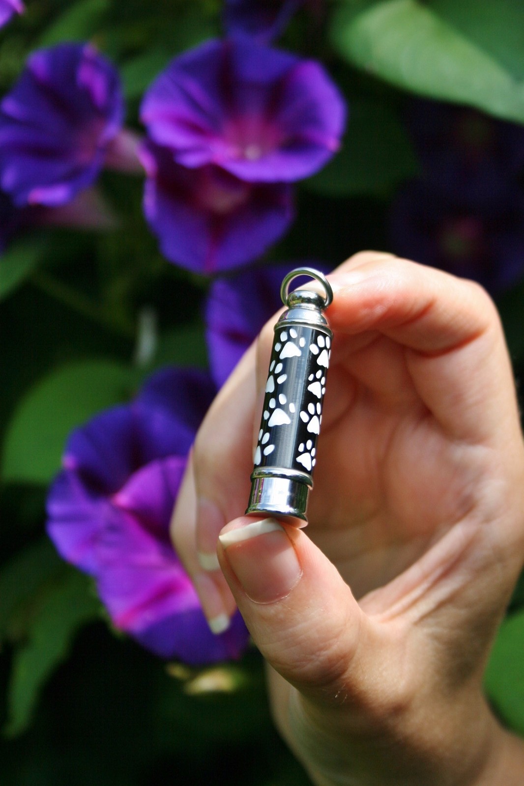 Mens Pet Cremation Necklace Pendant Urn for Ashes LARGE Vial Dog Cat Paw Prints
