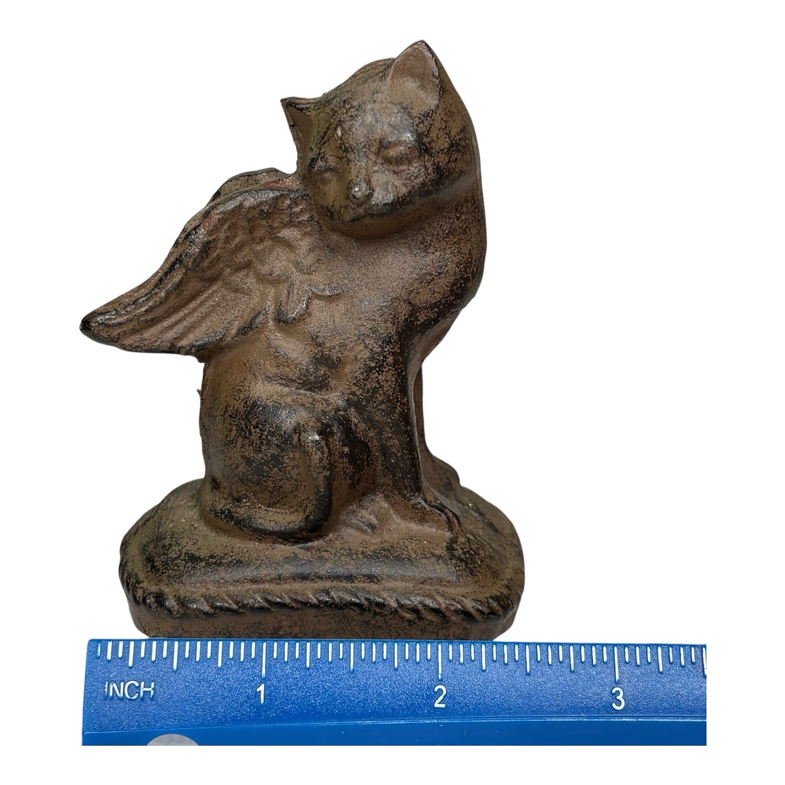 Cast Iron Cat with Angel Wings Statuette – Pet Memorial Keepsake Figure, 3.5″
