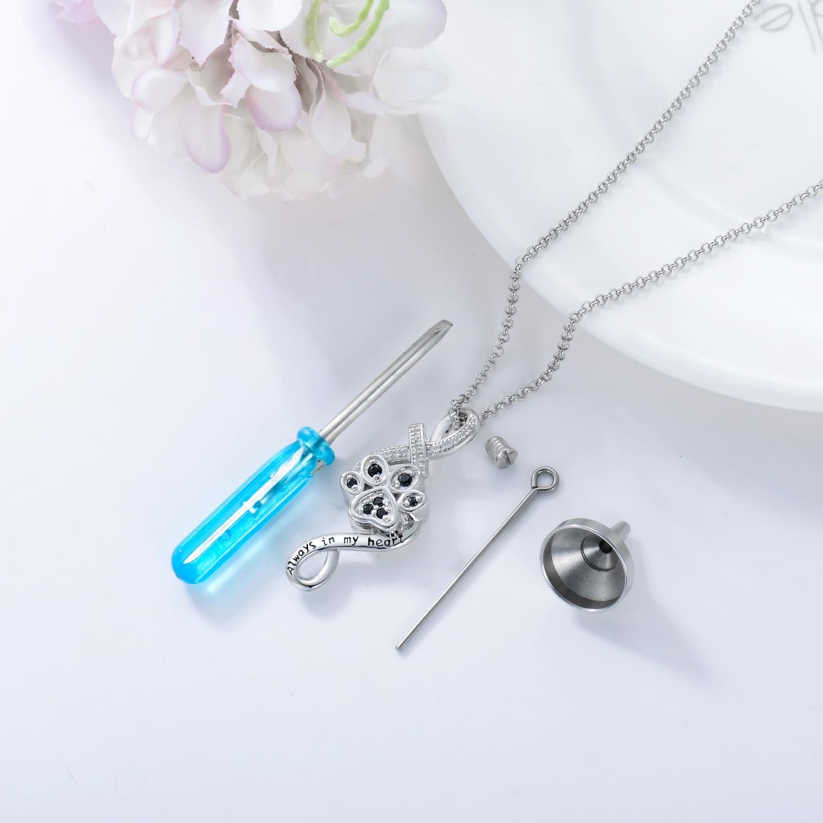 Pelovny Pet Cremation Jewelry For Ashes Dog Cat Paw Print Urn Cross Necklace