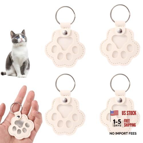 4pcs Pet Paw Print Leather Keychains, White PU Leather Dog & Cat Hair