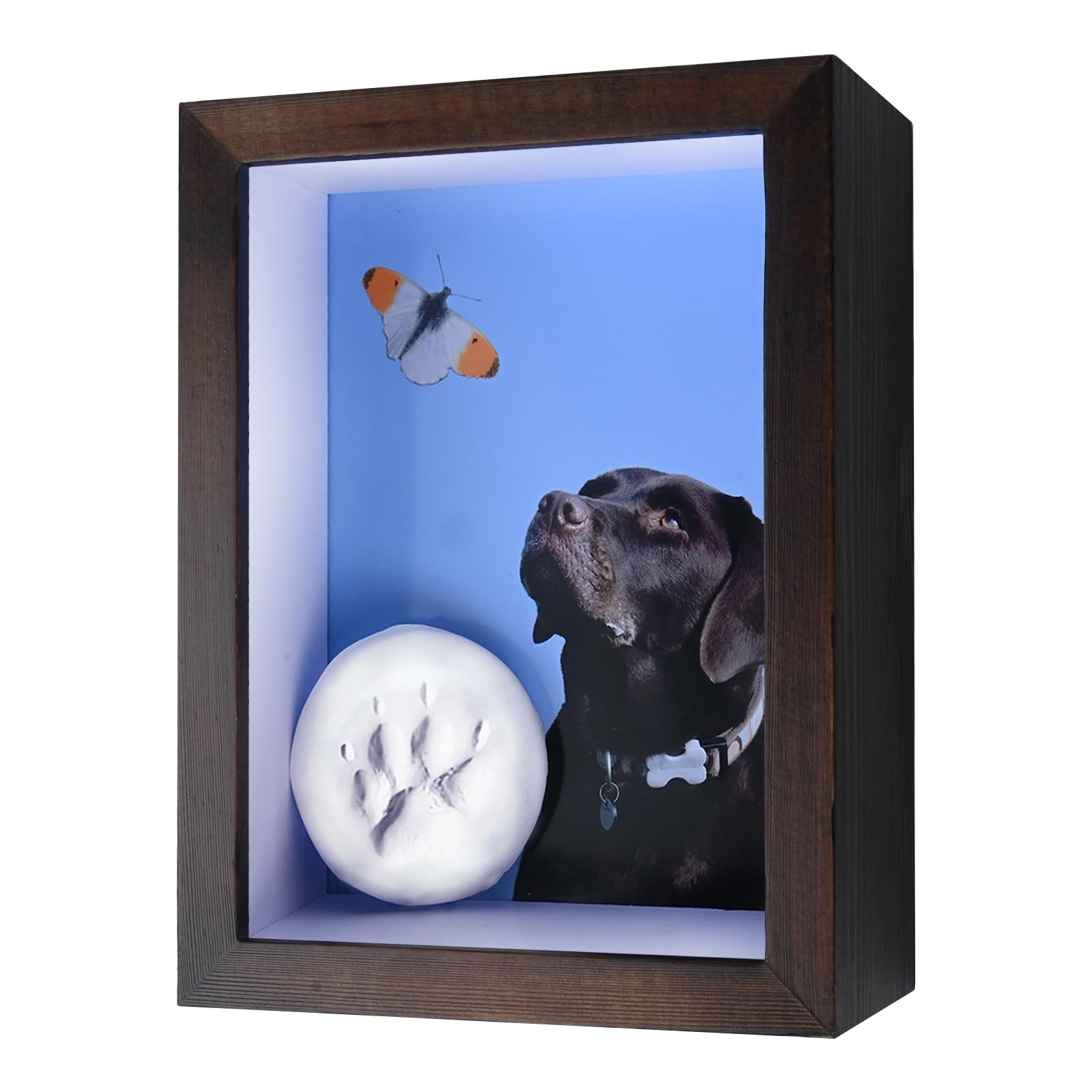 Pet Paw Print Kit with Picture Frame Shadow Box 5×7 for Dogs and Cats Pet Cla…