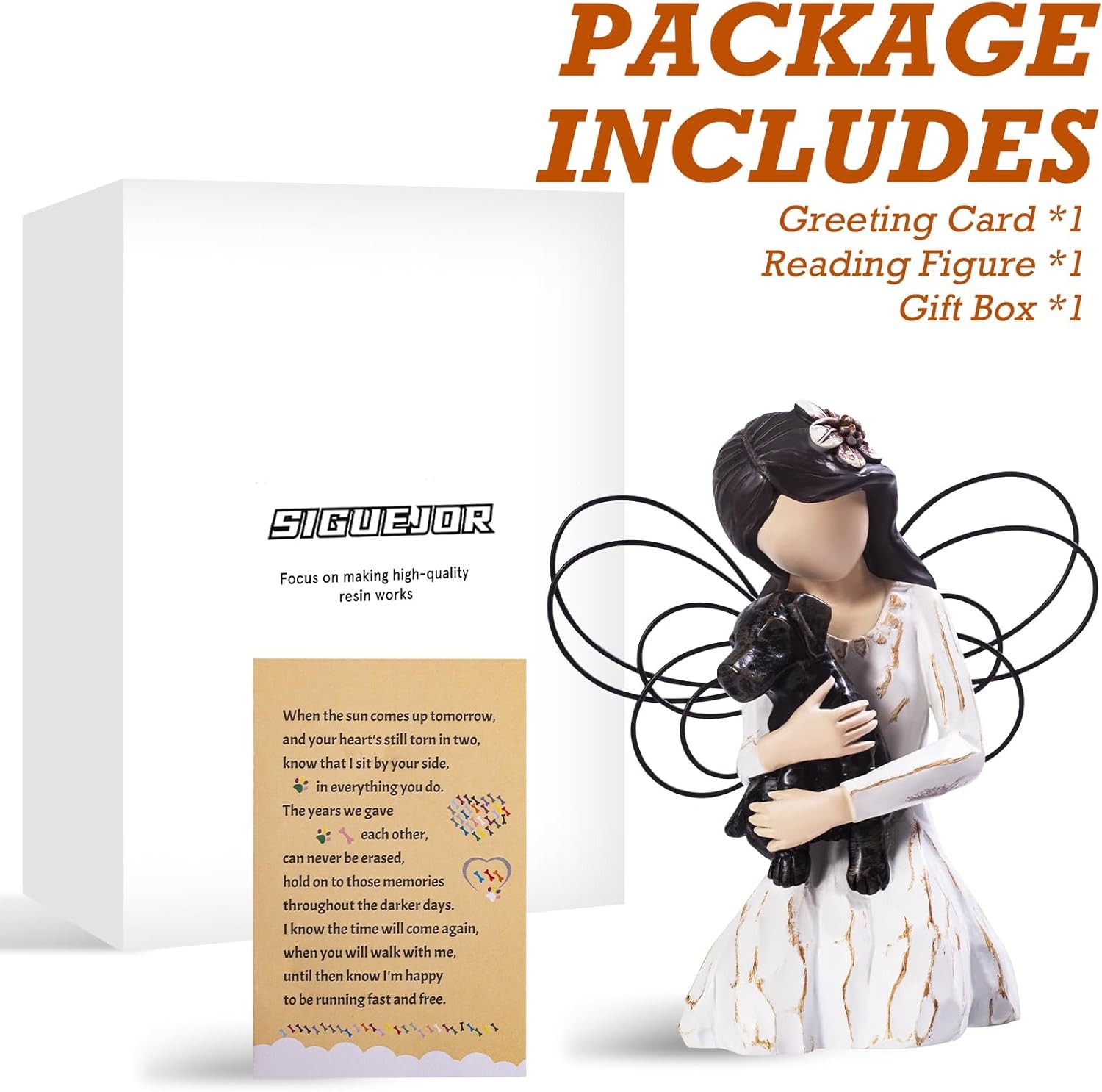 Dog Memorial Gift, Angel Statue Condolence Gift (Black)
