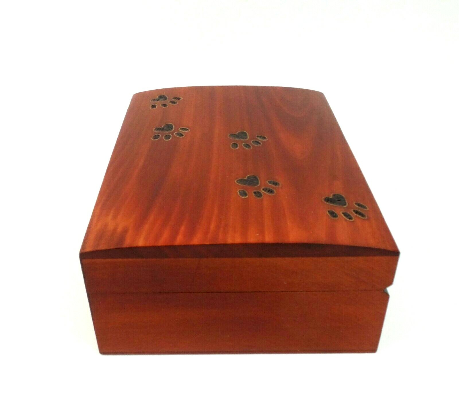 Large Pet Cremation Urn Inlay Paw Print Wood Box Cat Dog Ashes Memorial Chest