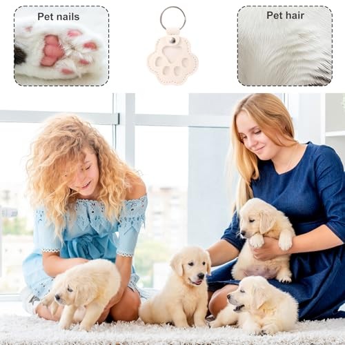 4pcs Pet Paw Print Leather Keychains, White PU Leather Dog & Cat Hair