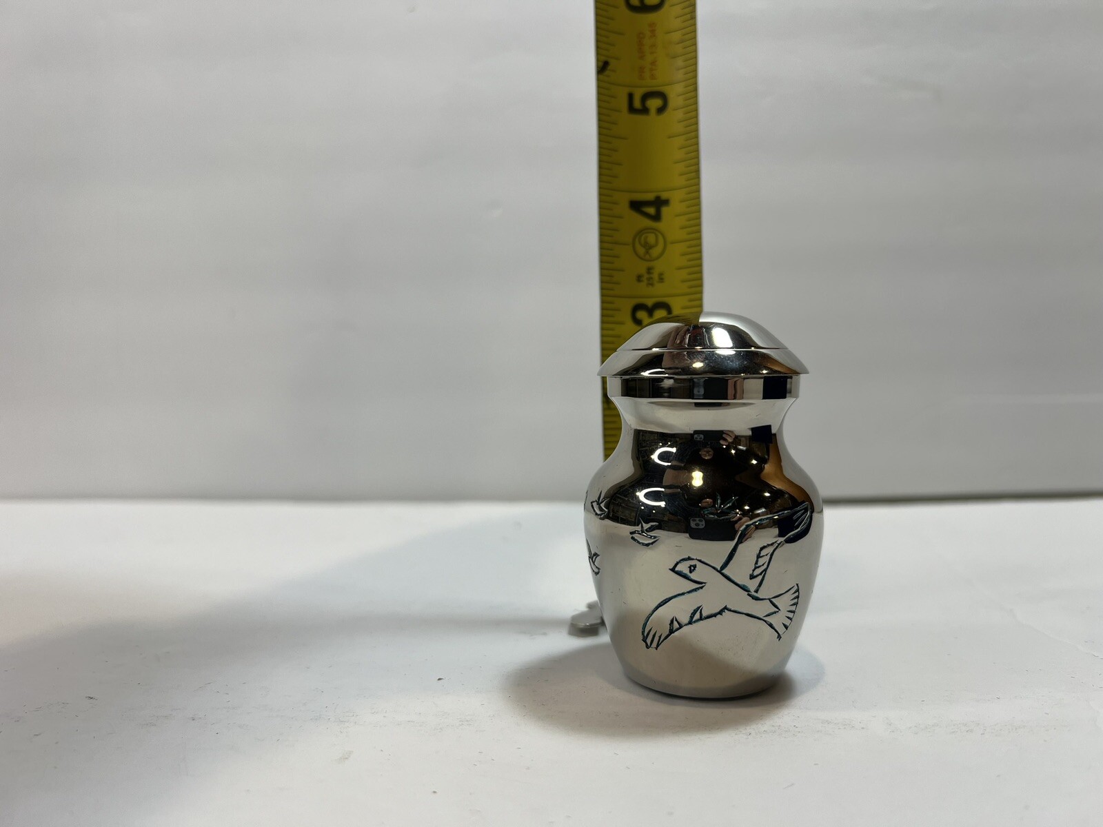 Miniature Metal Silver Plated Urn for Pet Ashes Clean 3 Inches Tall