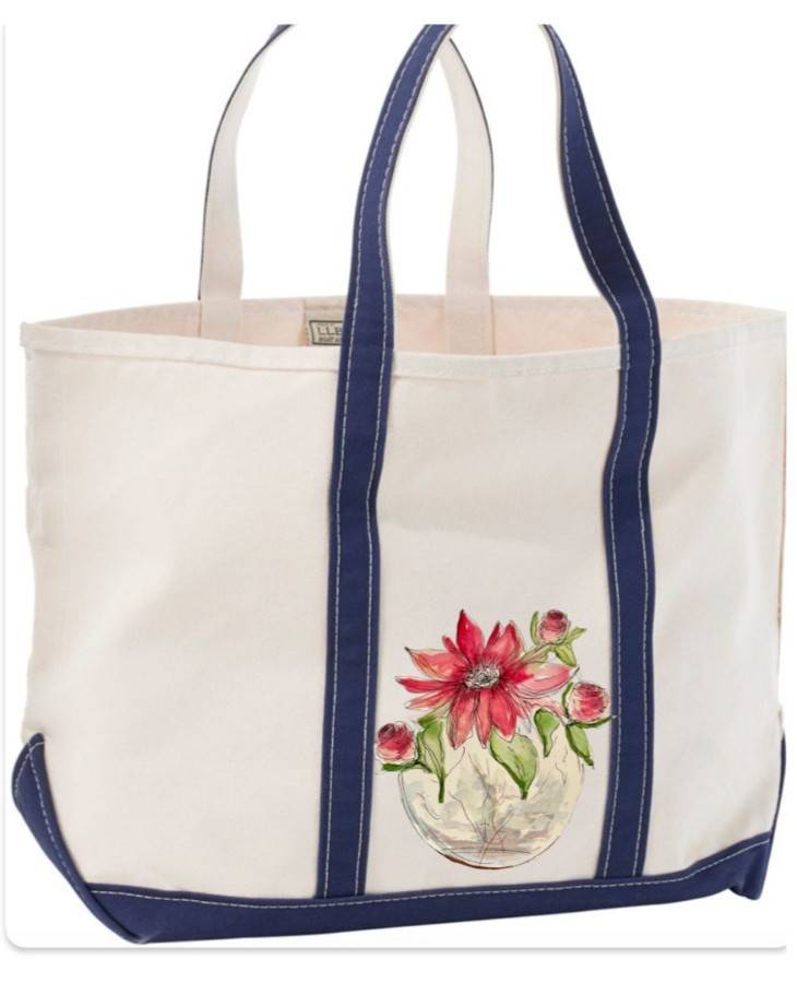 LL BEAN BOAT AND TOTE HAND BAG HAND PAINTED WITH YOUR DOG PET PORTRAIT BY ARTIST