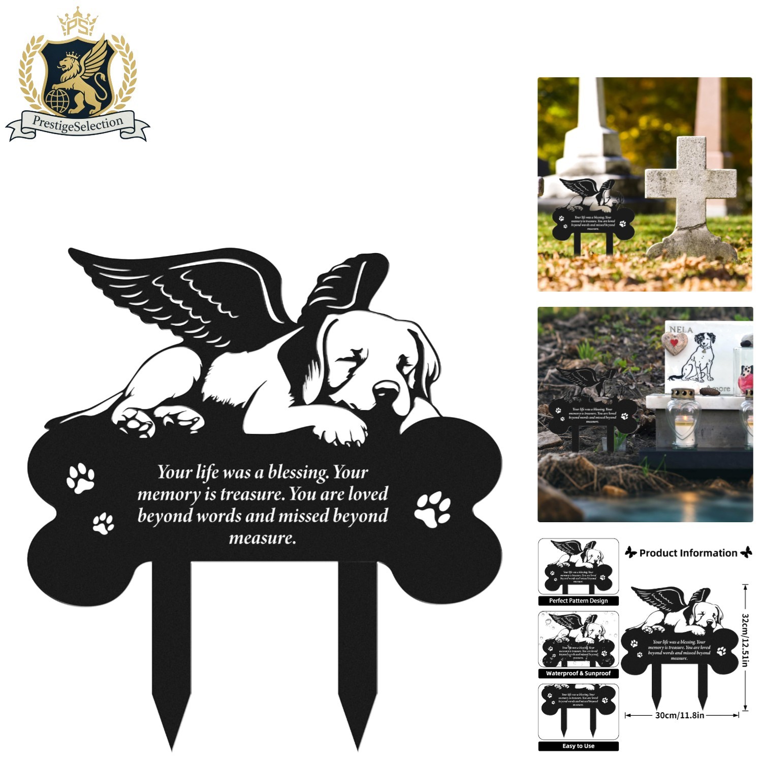 Portable 8 X 12 Metal Dog Grave Marker – Elegant Memorial Tribute for Outdoors