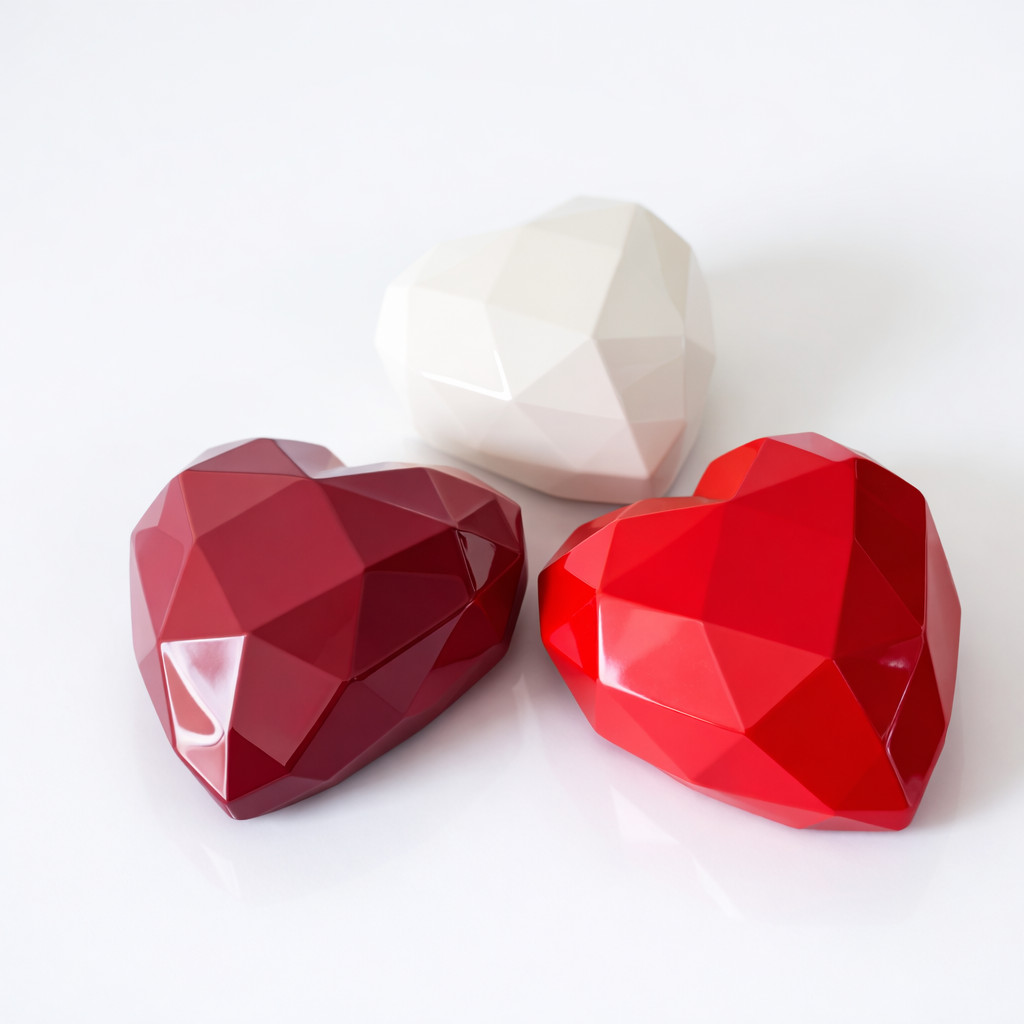 Heart Pet Ashes Urn – Geometric Low-Poly Ceramic Memorial – Red/White/Pink