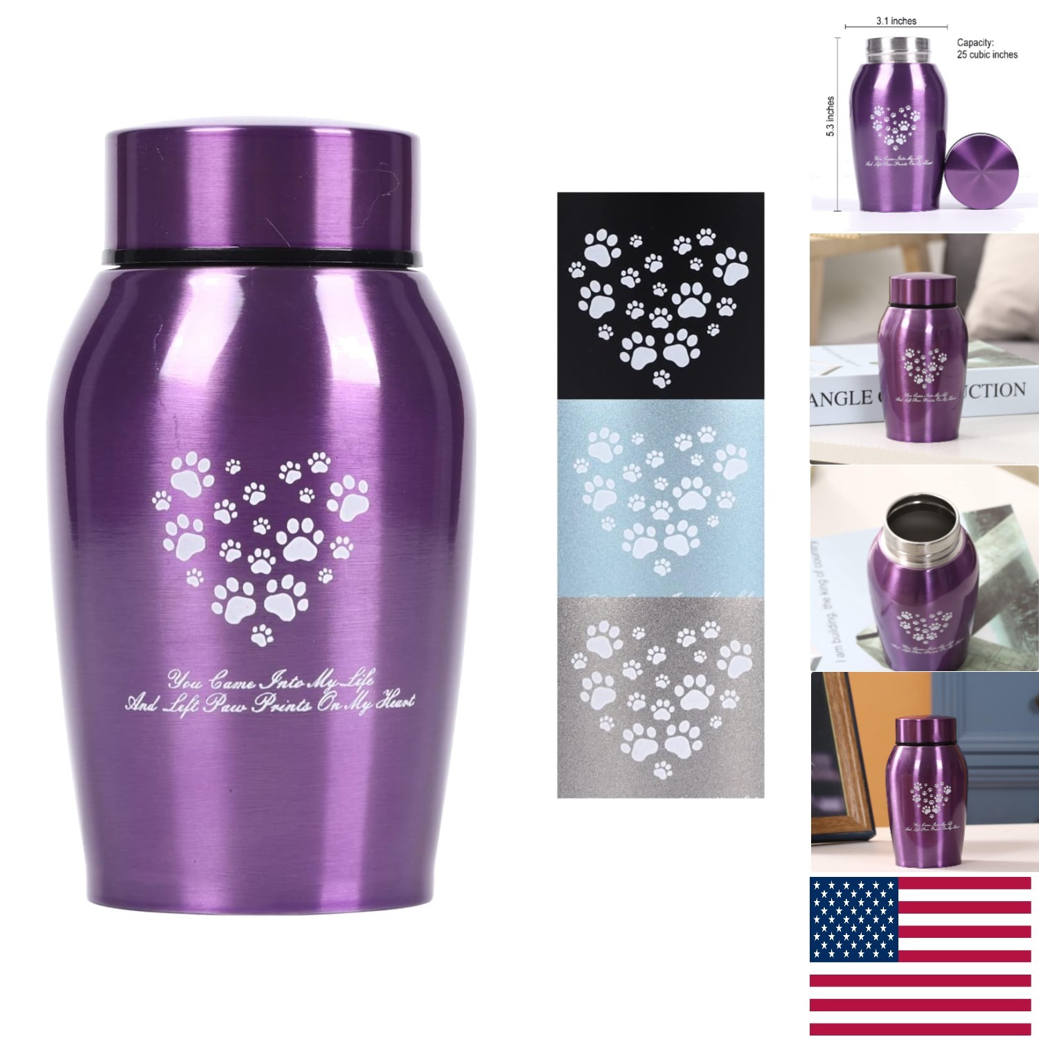 Beautiful and Durable Purple Stainless Steel Pet Ashes Urn – 25 lbs Capacity
