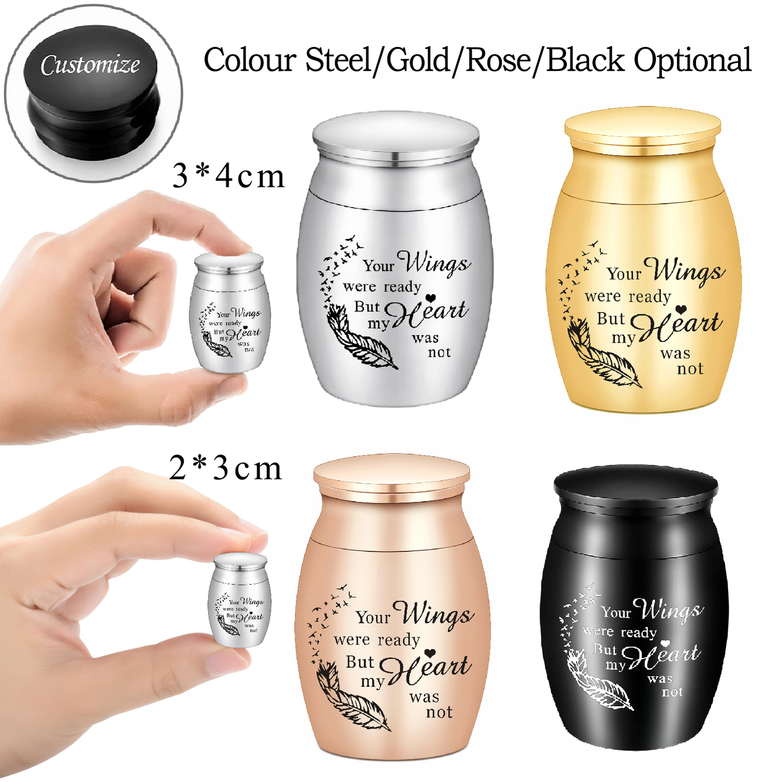 Stainless Steel Memory Small Keepsake Urns Ashes Holder Miniature Cremation Urn
