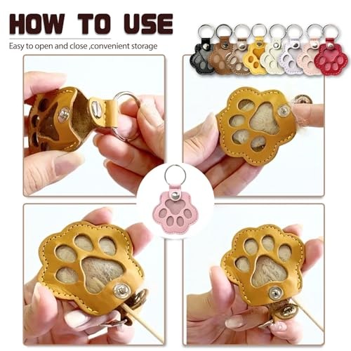 Pet Memorial Gifts for Cat Dog Cute Leather Paw Keychain Pet Hair Keepsake Pink