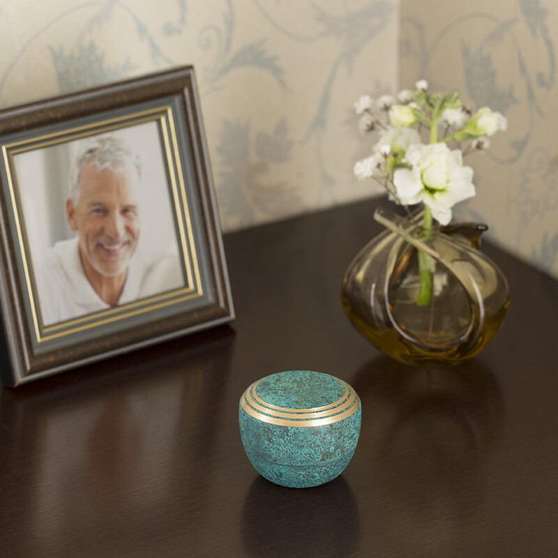 Kanata Peacock Blue Small Keepsake Urn for Human Ashes Brass