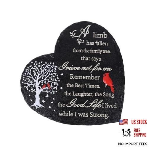 Heart Shaped Memorial Garden Stones, 10 inches Sympathy Garden Stone Black Tree
