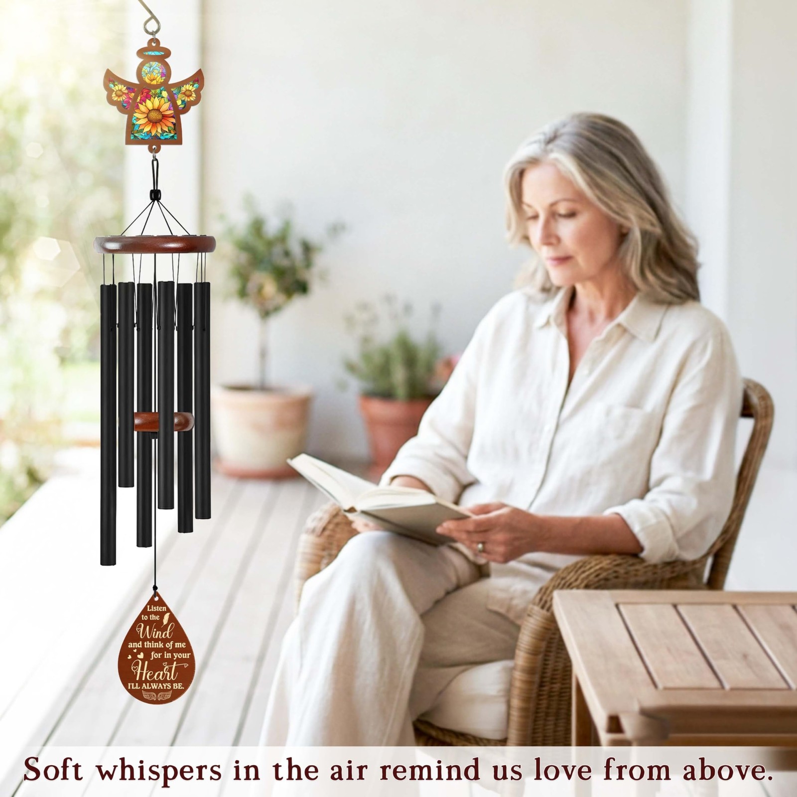 FLAGWIX Sympathy Gifts for Loss of Loved One – Memorial Angel Wind Chimes 32″…
