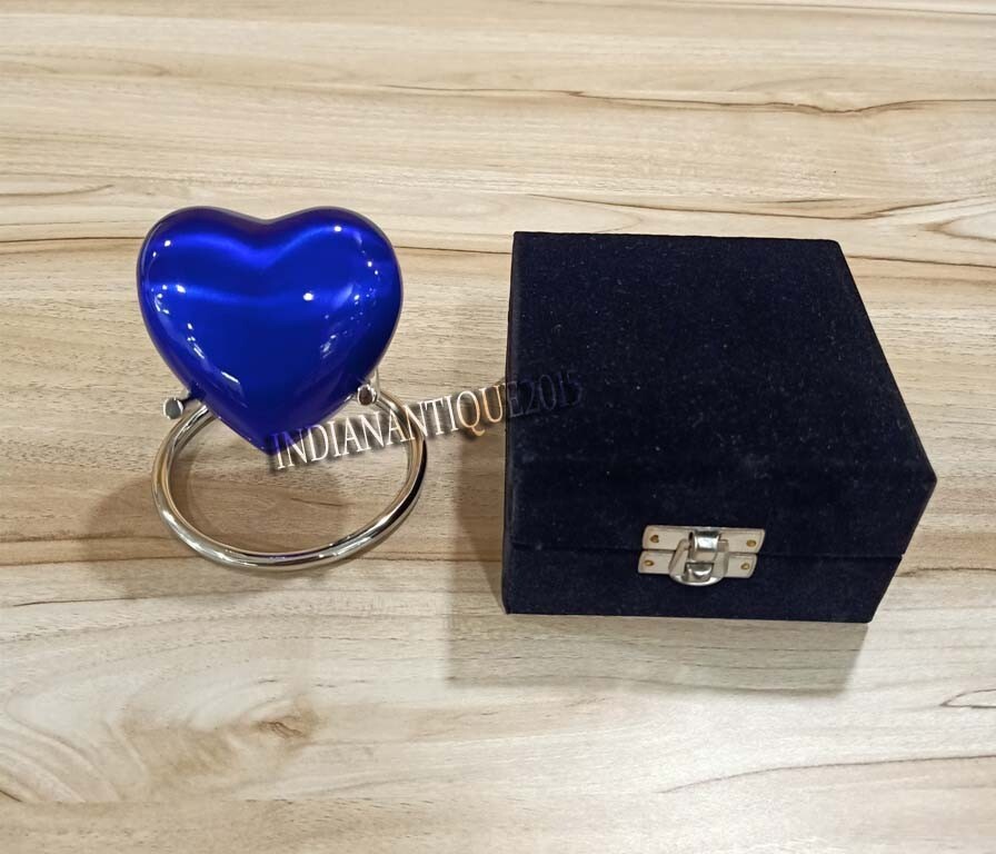 Home Decor Urn Cremation for Ashes Keepsake Blue Heart Urn with Black Box