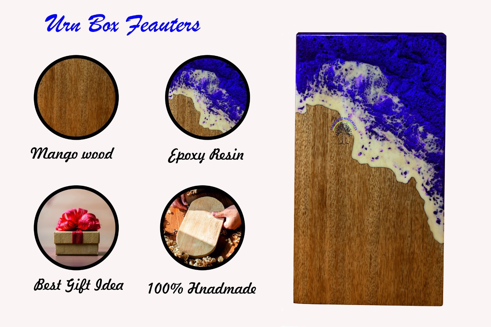 Wooden & Epoxy Resin Cremation Urn – Large Funeral Urn for Adult Pet Ashes,Human