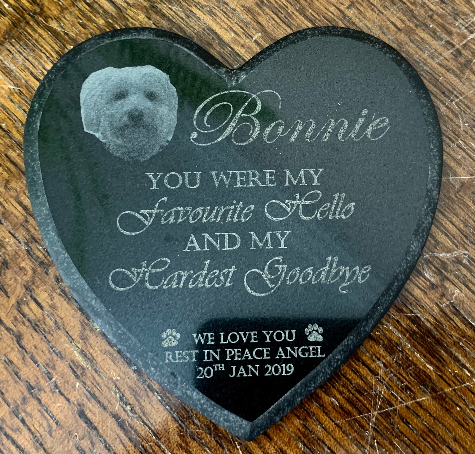 Memorial Plaque Photo Granite Heart Pet Custom Engraved (personalised)