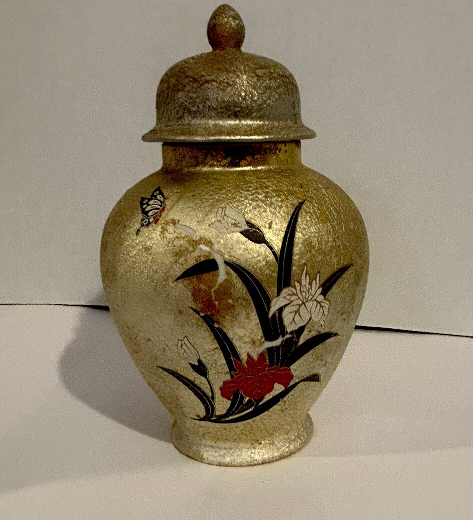Small Ceramic Classic Gold Urn With Butterfly Detail For Pets Or Human Ashes