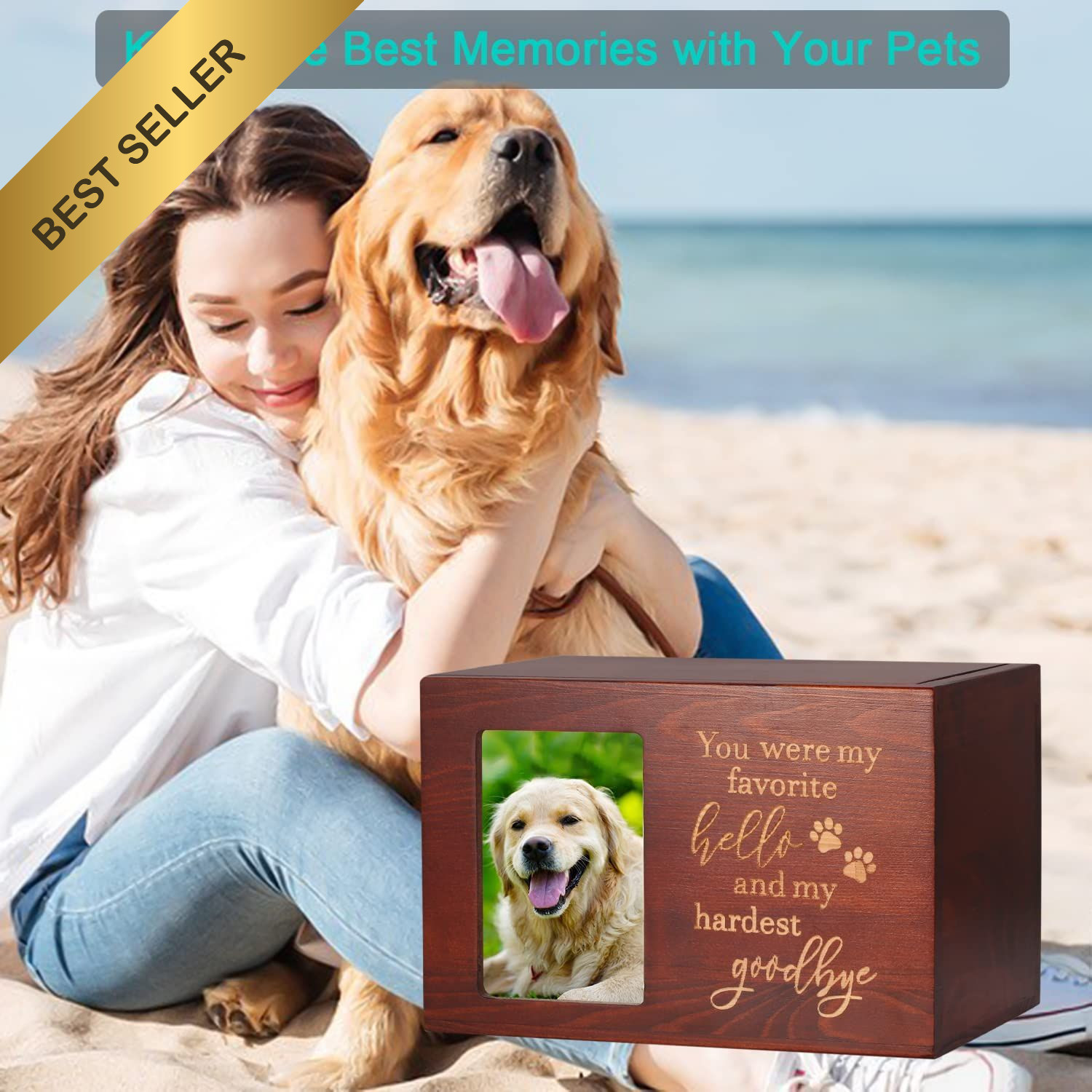 Pet Memorial Urn Dog Cat Ashes Wooden Urn Photo Frame Keepsake Box Large Black