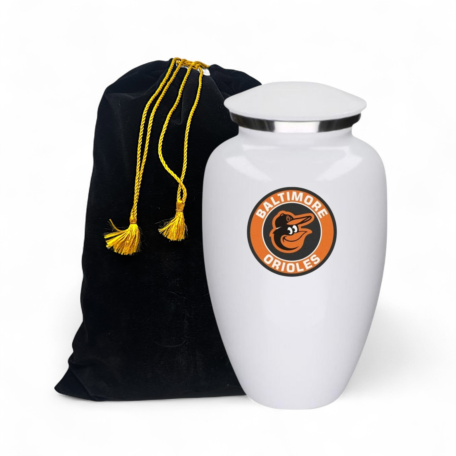 Baltimore Baseball Theme Large Aluminum Cremation Urn Adult Human Ashes w/Bag