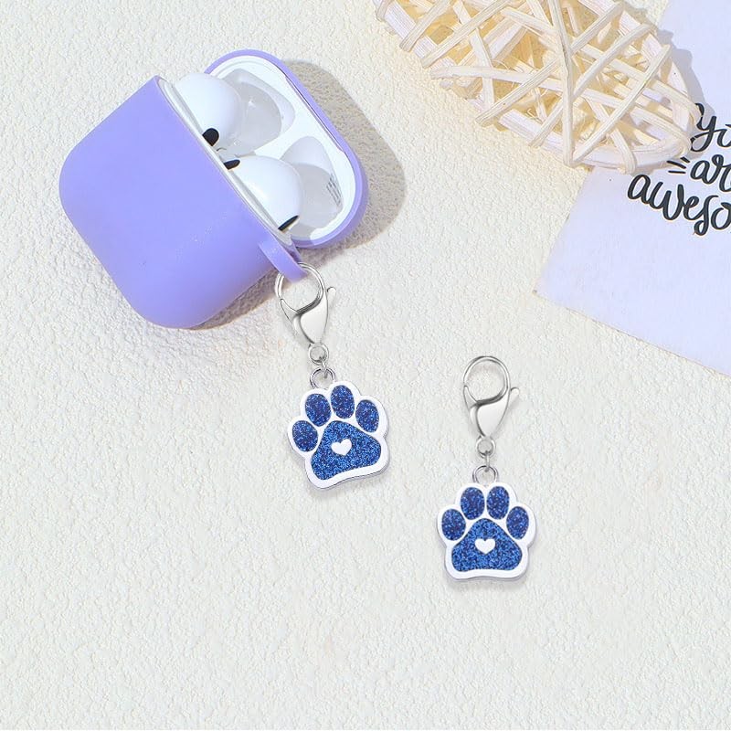 Dreuyet 18 Pcs Paw Print Keychains Glitter Animal Cat Dog Claw Blue Heart