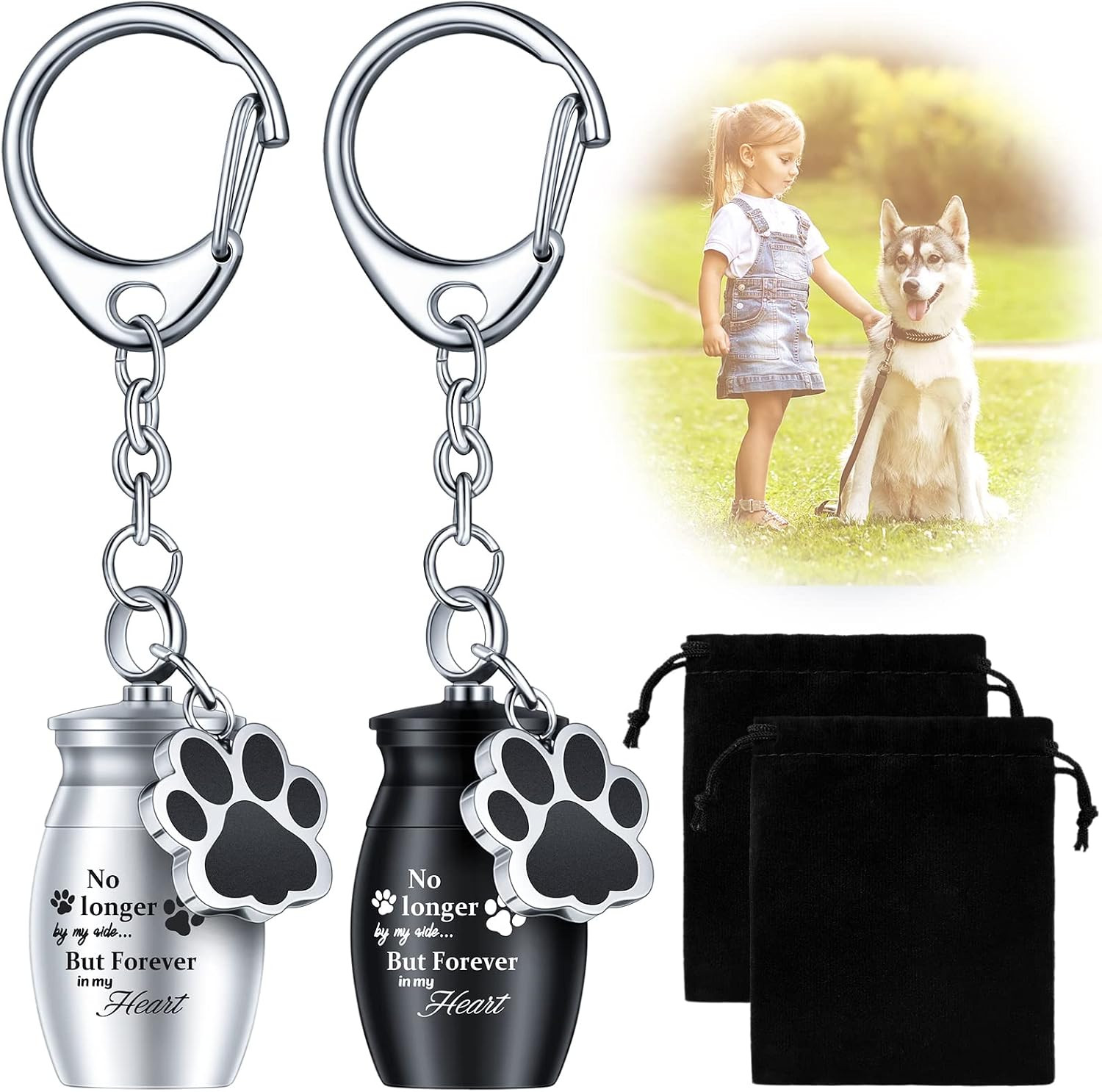 Tudomro 2 Pcs Pet Dog Urns Keychain for Ashes with 2 Storage Bags Small Cat Crem