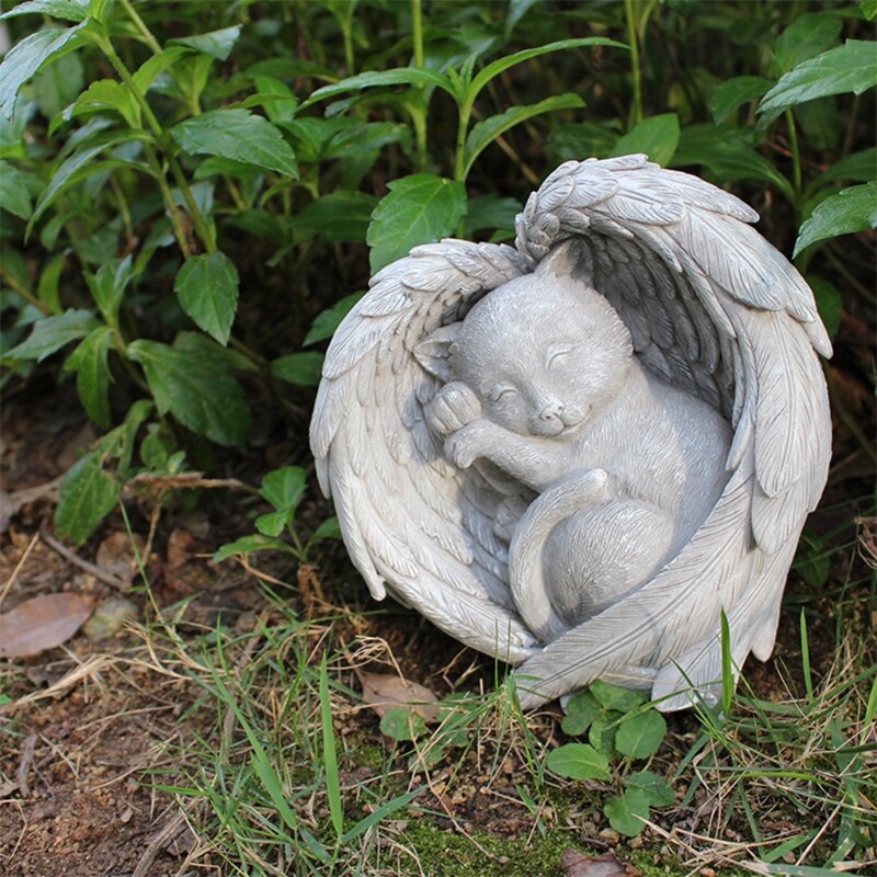 Pet Dog for Cat Monument Angel Wing Memorial Tombstone Resin Statue Ornam