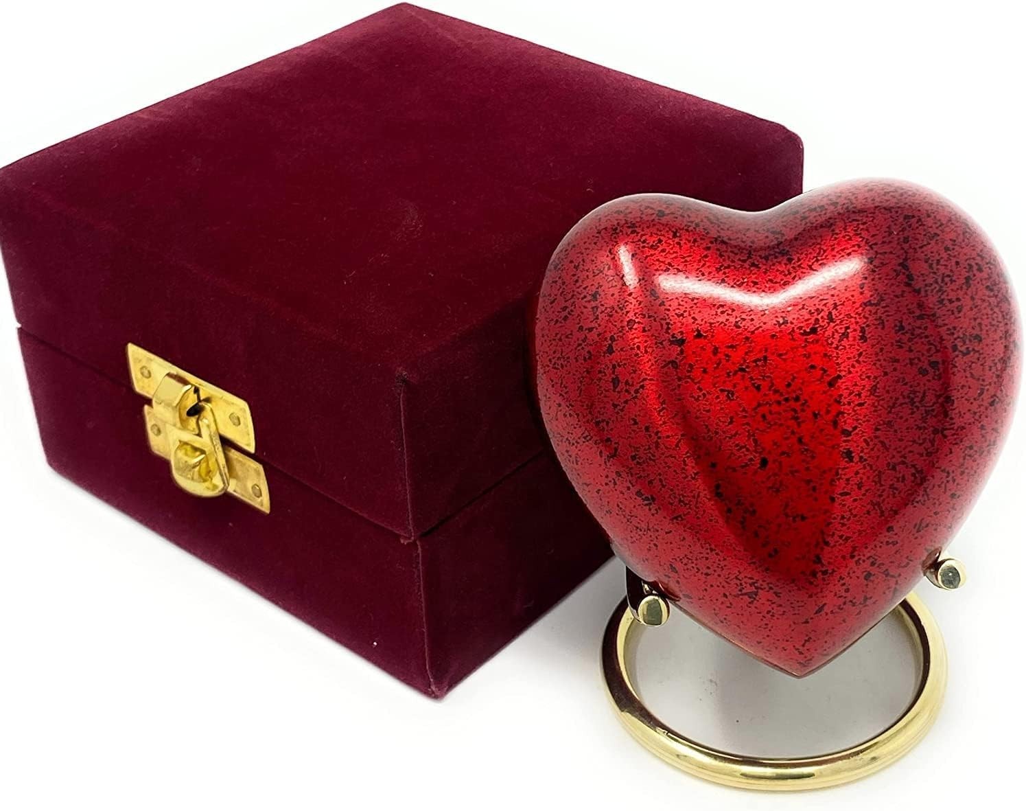 Personalized Red Heart Mini Cremation Urn Memorial Keepsake Velvet Box for Ashes