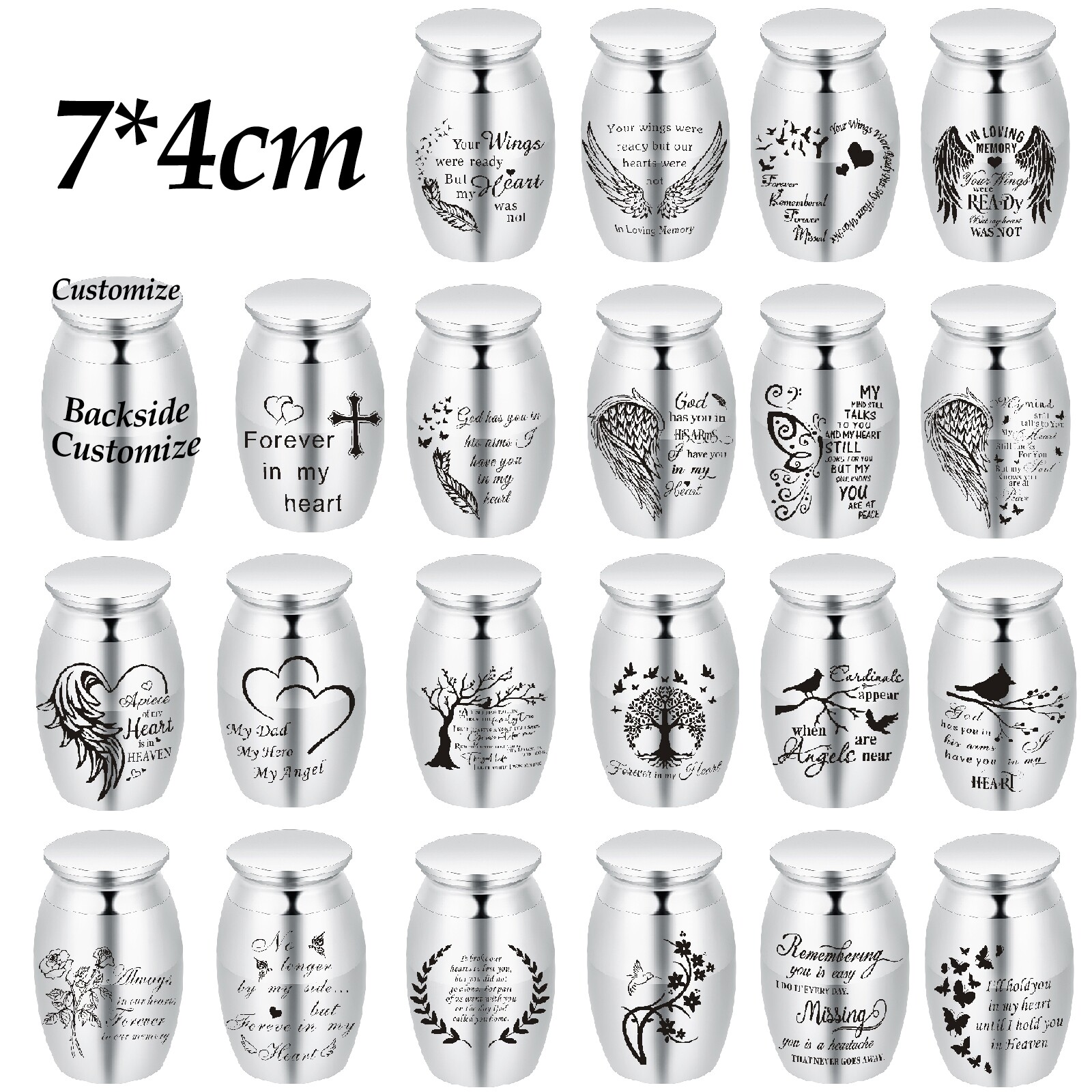 7*4cm Stainless Steel Small Urn Human Pet Memorial Mini Urn for Cremation Ashes