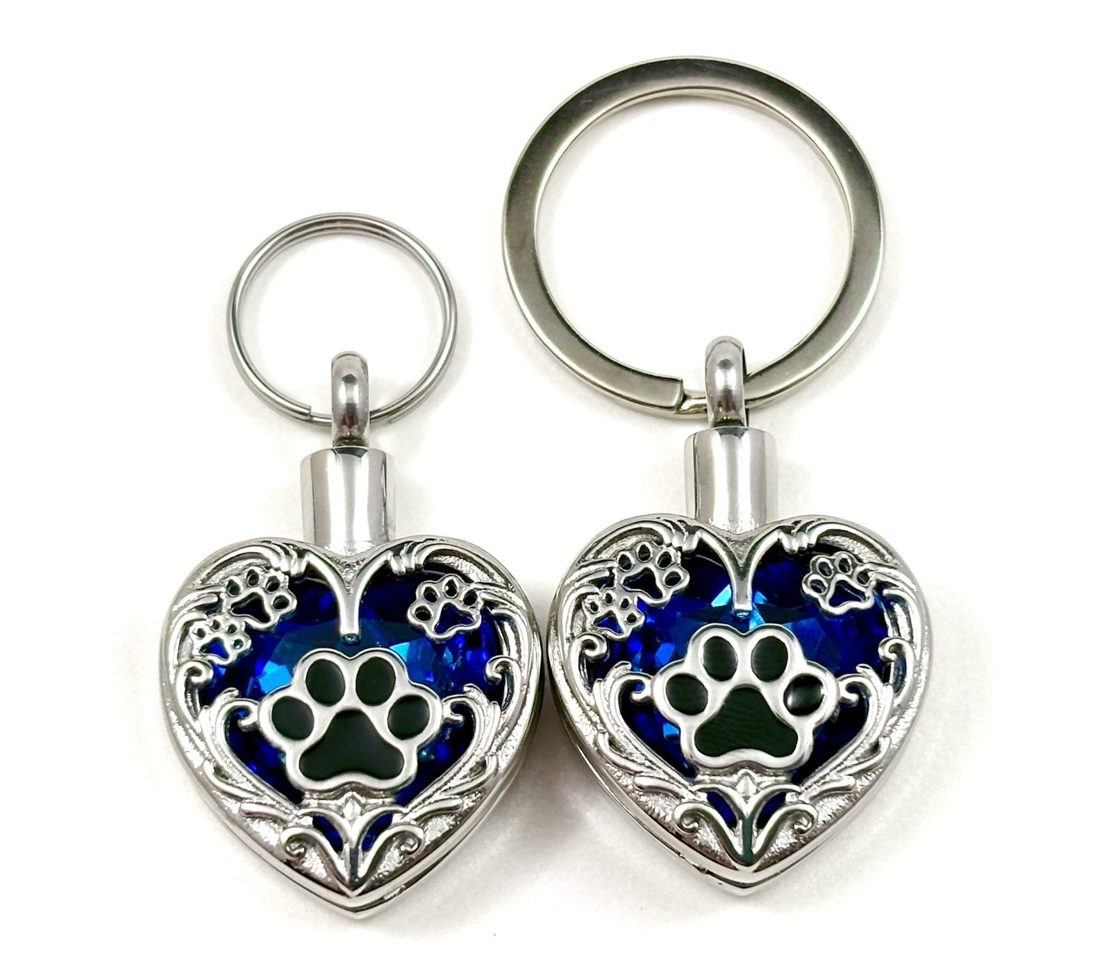 Paw Print Cremation Pendant Urn Keychain 1″ KeyRing Ash Dog Cat Pet Cobalt Blue