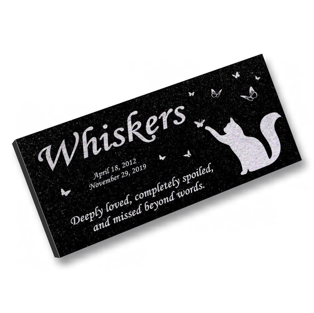Personalized Cat Memorial – Granite Stone Pet Grave Marker – 6×12 – Whiskers