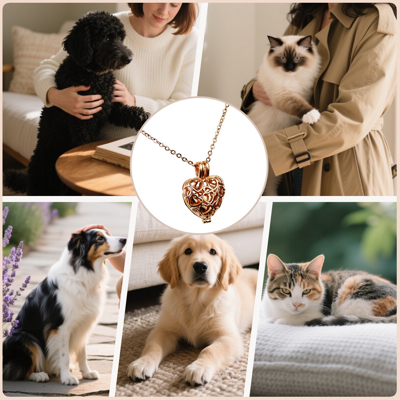 Paw Print Heart Rose Gold Pet Ashes Memorial Necklace with Box For Dog&Cat