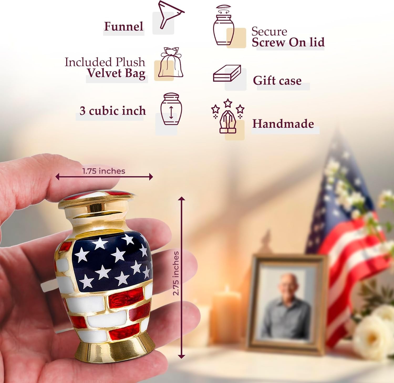 Trupoint Memorials Small Urns for Human Ashes Keepsake, Military and Patriotic
