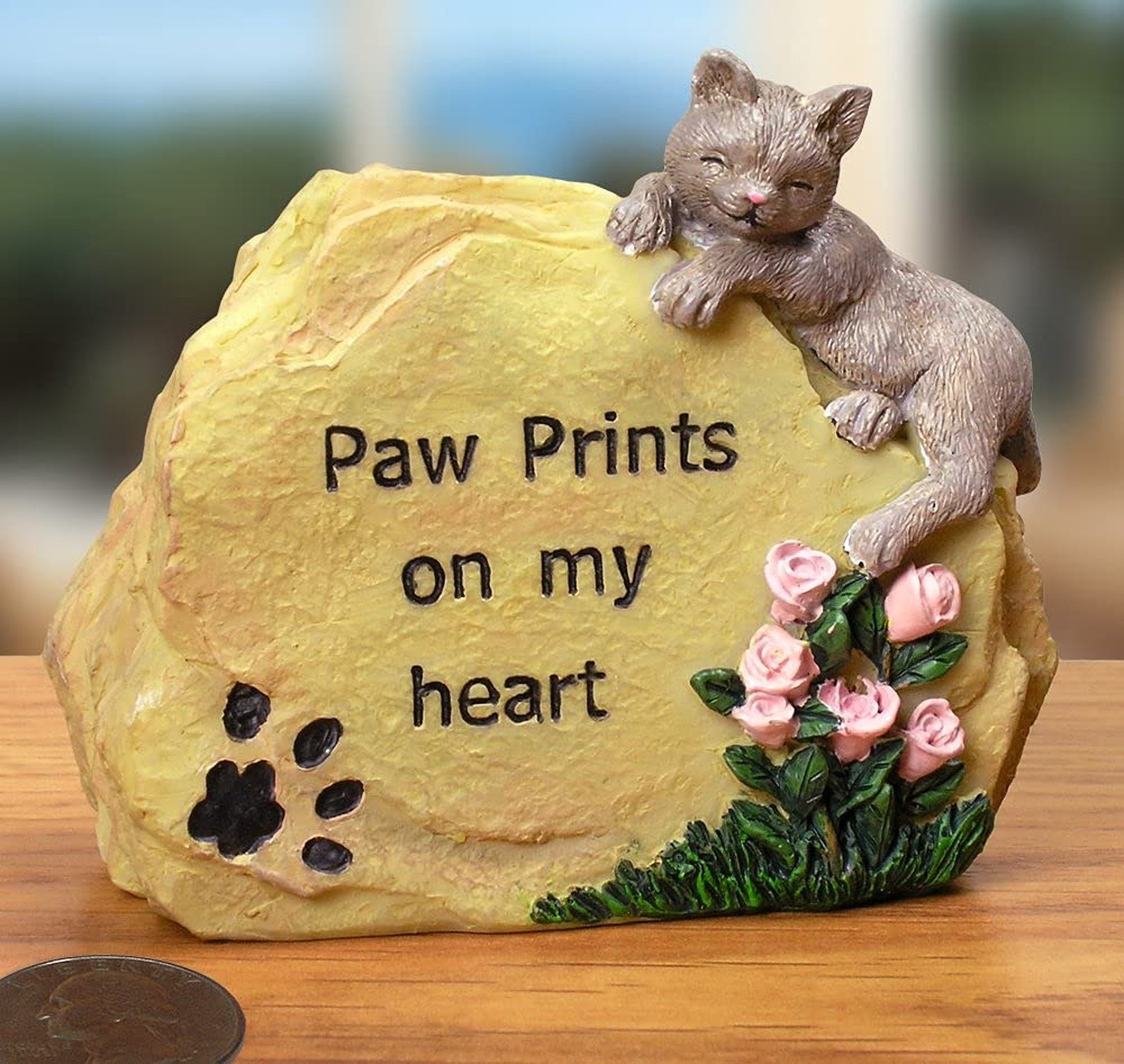 BANBERRY DESIGNS Paw Prints on My Heart Cat Memorial Stone – Pet Sympathy Gif…