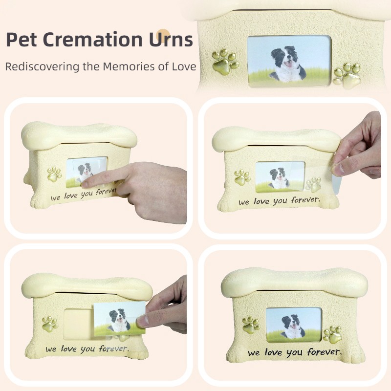 Pet Urn Ashes Box with Photo Frame Loss Pet Memorial Remembrance Gift (Yellow)