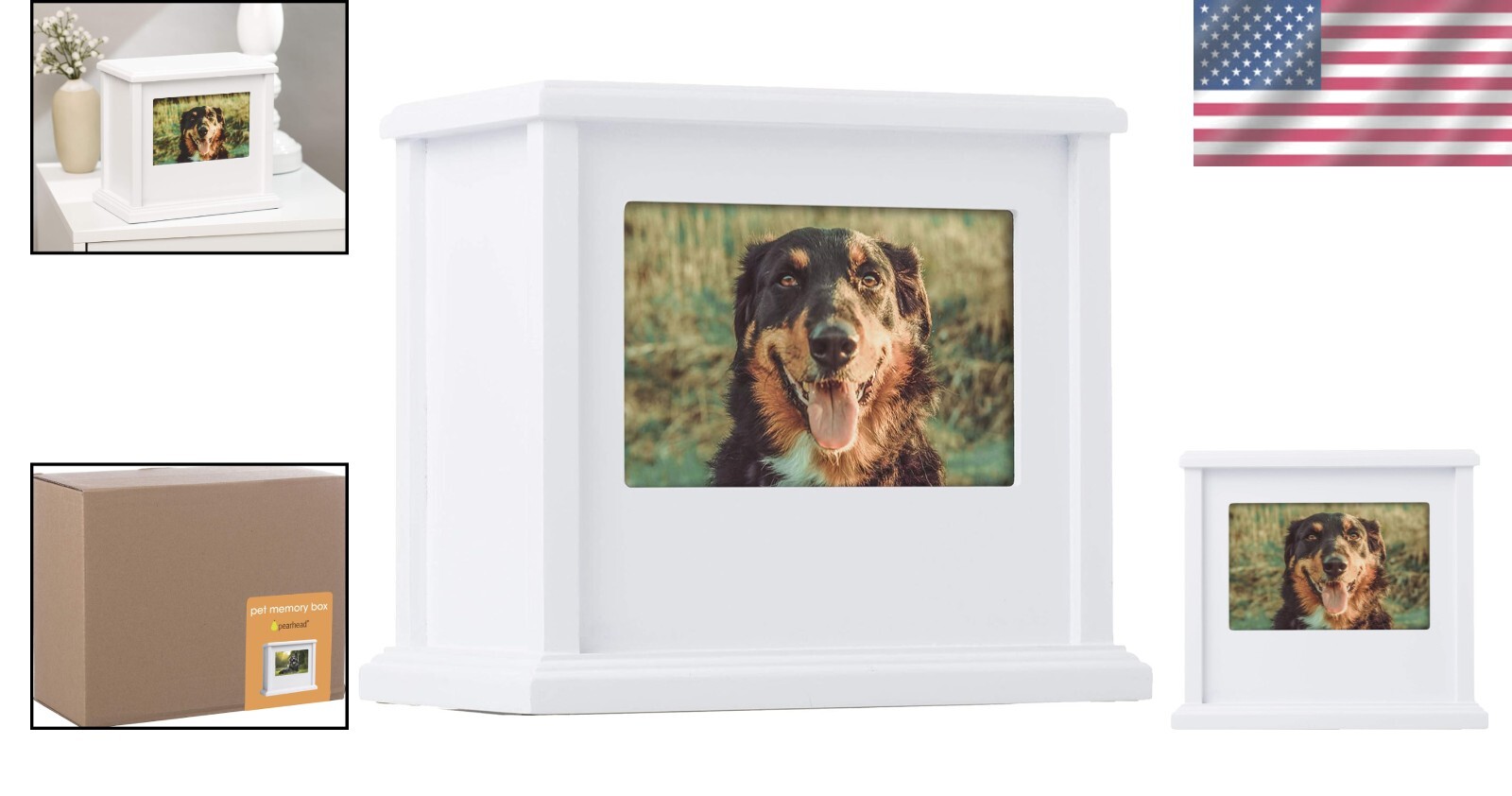 Personalized Pet Memory Box – Elegant Wooden Urn for Dogs & Cats (White)