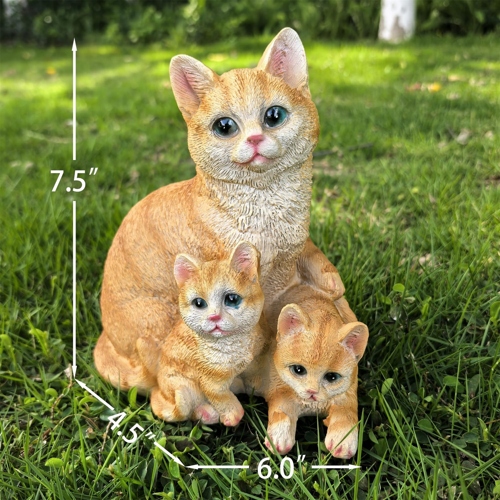 Mama Cat and Kitten Garden Statue,Outdoor Lawn Decorative Figurine Yellow Cat…