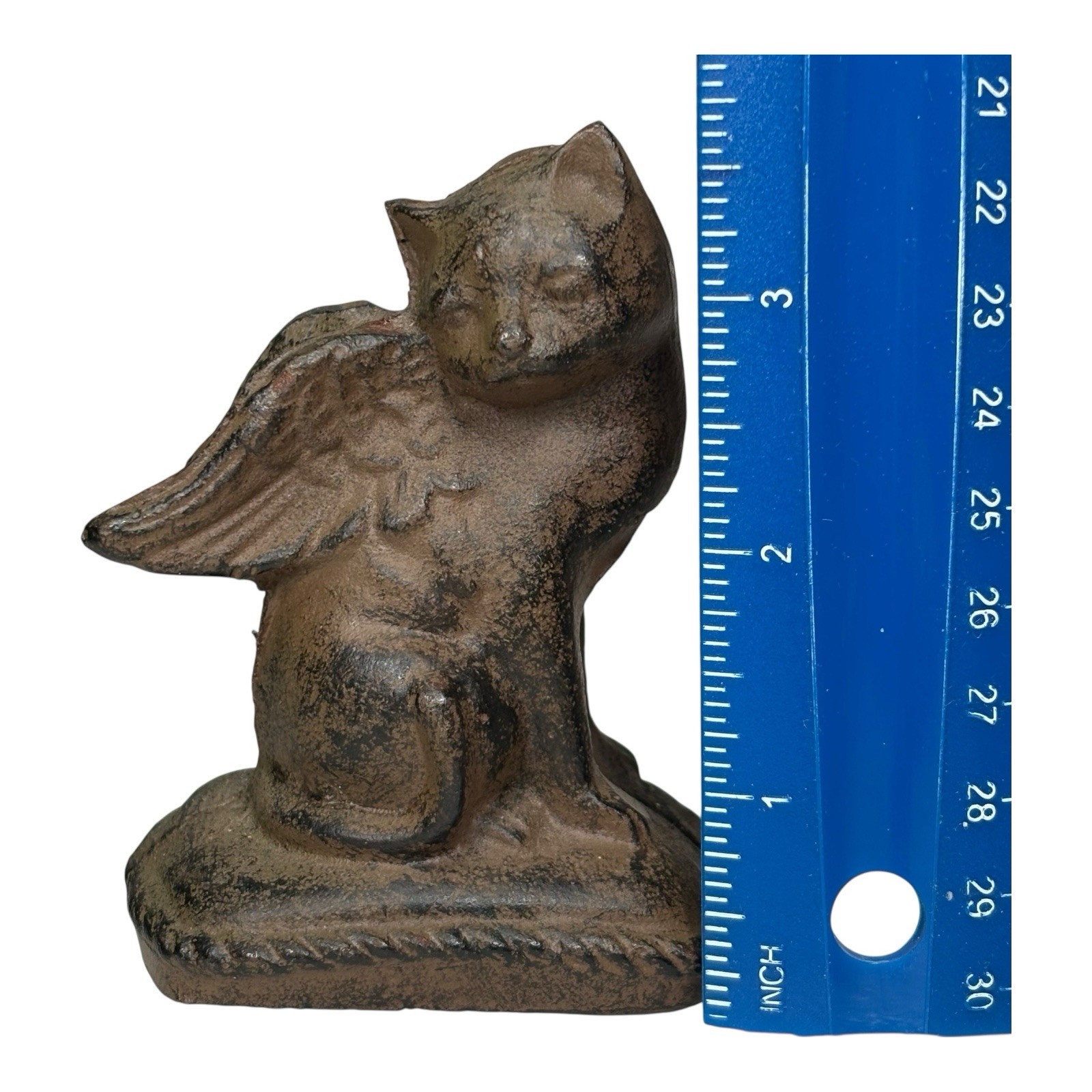 Cast Iron Cat with Angel Wings Statuette – Pet Memorial Keepsake Figure, 3.5″