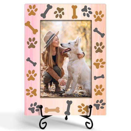 Pet Picture Frame 4×6 Wood – Dog Paw Prints, Gift for Dog Lover, Pet -A