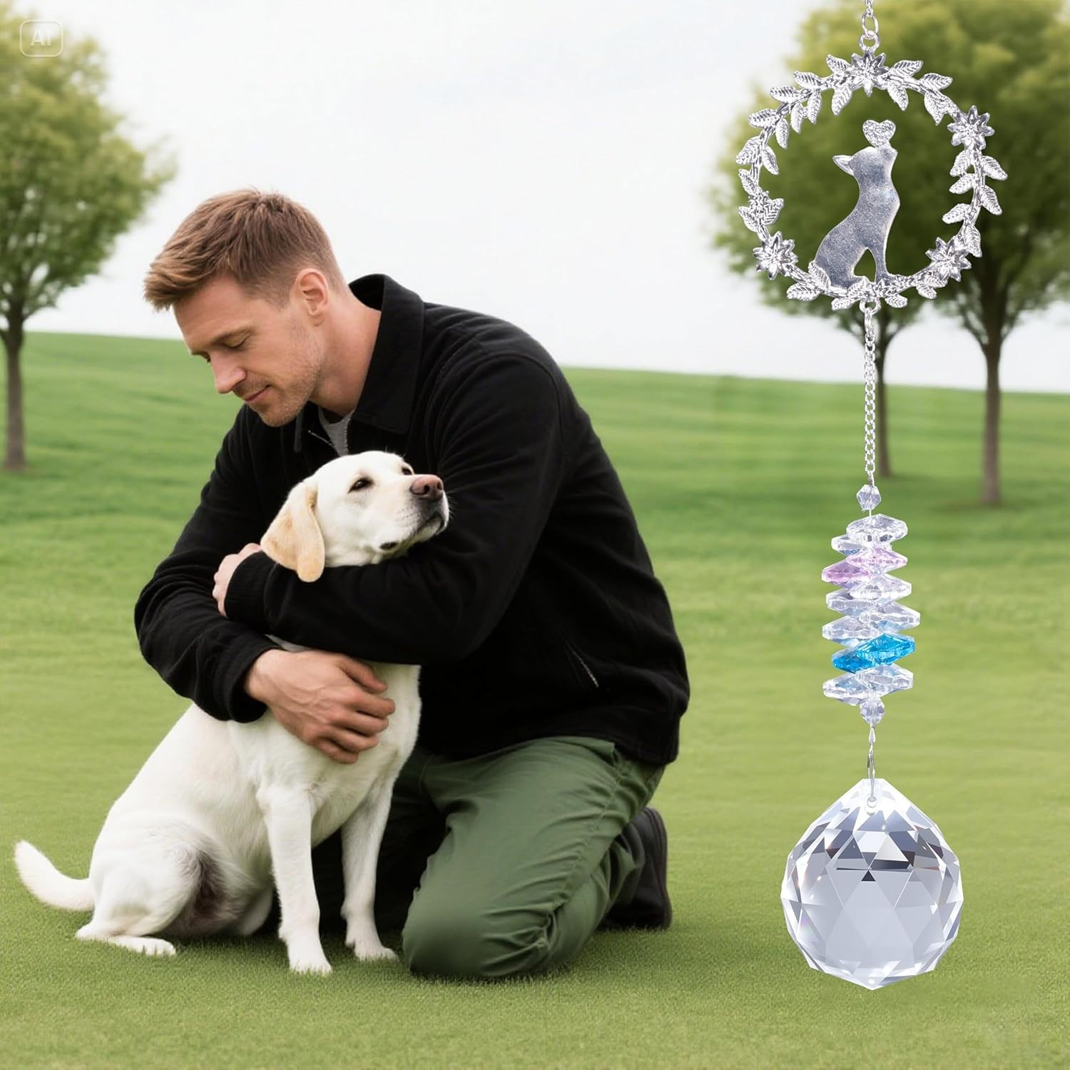 Pet Memorial Suncatcher – 3D Wreath & Crystal Prism, With Card and Gift Box