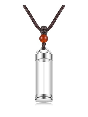 Cremation Urn Necklace for Ashes Stainless Steel Lucky Clouds Glass Cylinder
