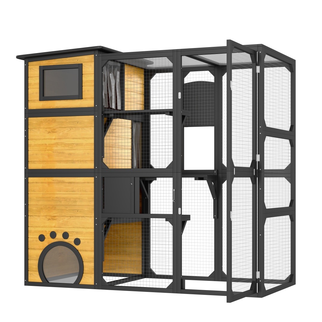 Large 4‑Tier Outdoor Cat Catio – Weatherproof Window‑Attached Enclosure with Pla