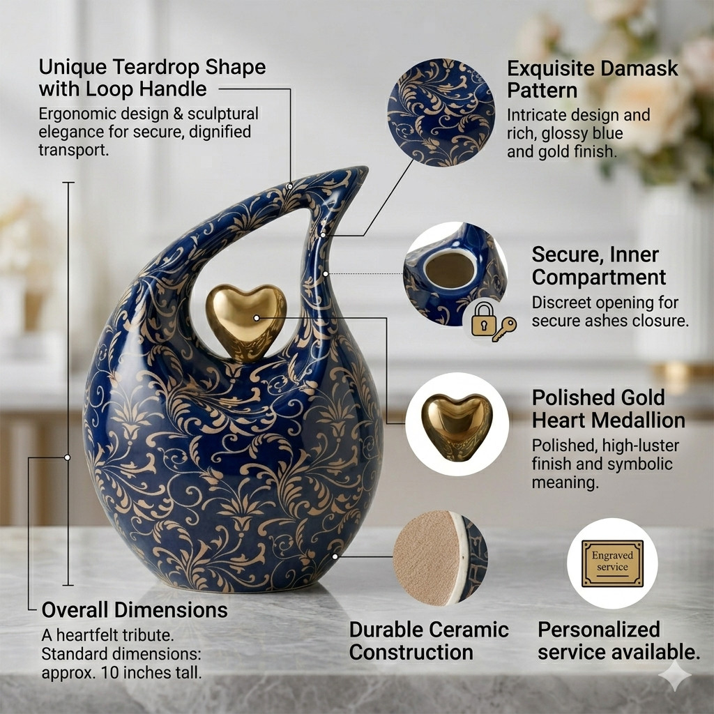Large Standard Size Teardrop Urns for Human Ashes Adult Memorial Male & Female