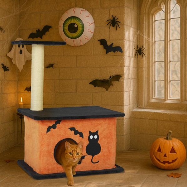 Halloween Cat Tree, Cat Tower Cat Tree For Indoor Cats With Spacious Cat Condo,