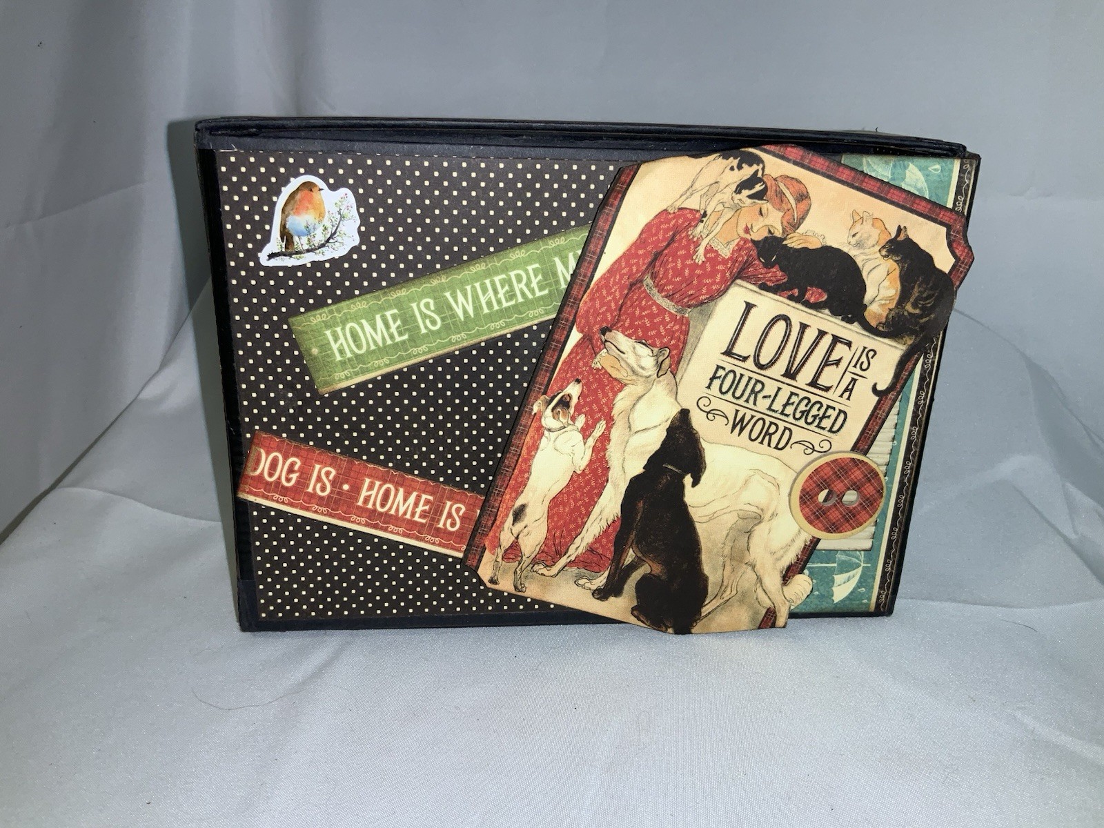 Vintage Style Pet Dog Cat Photo Memory Trinket Keepsake Box 7X5X2 – Handmade